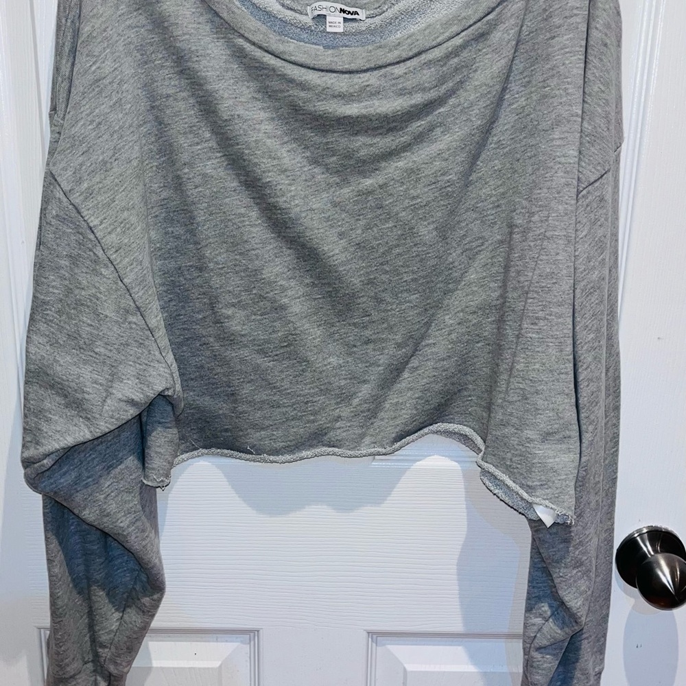 Fashion Nova Heather Gray Off Shoulder Crop Top